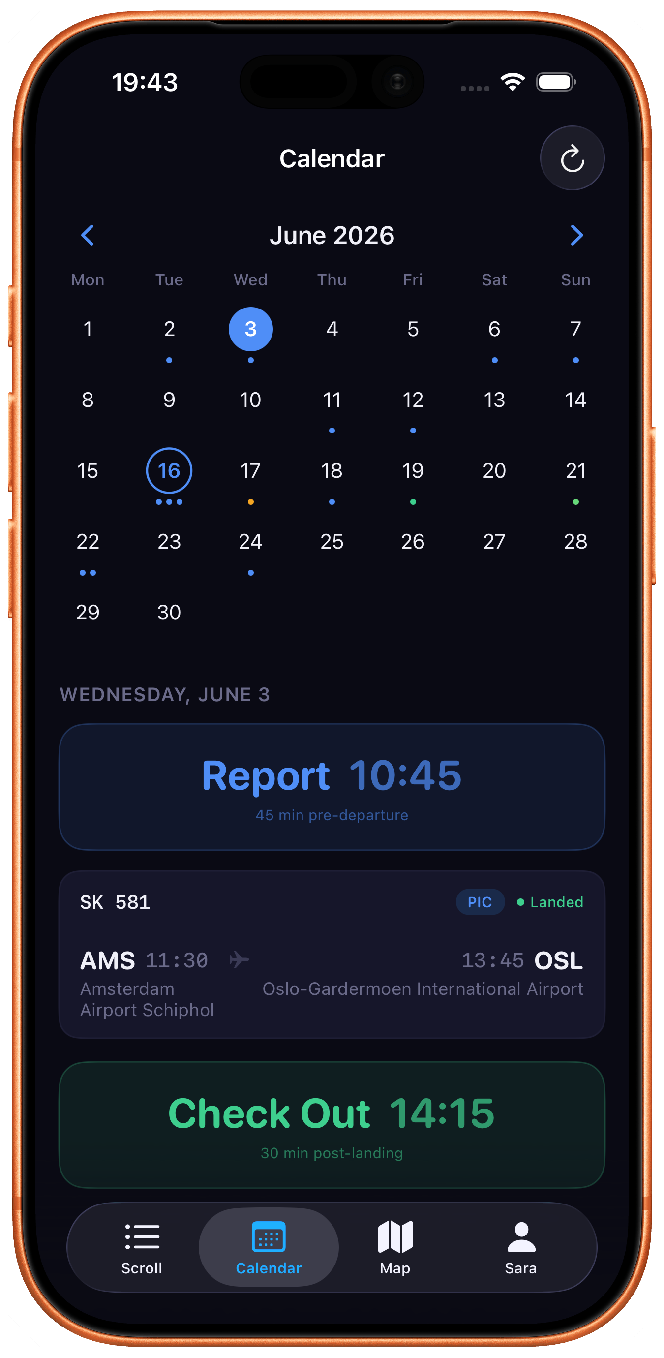 Windshear Viewer calendar view